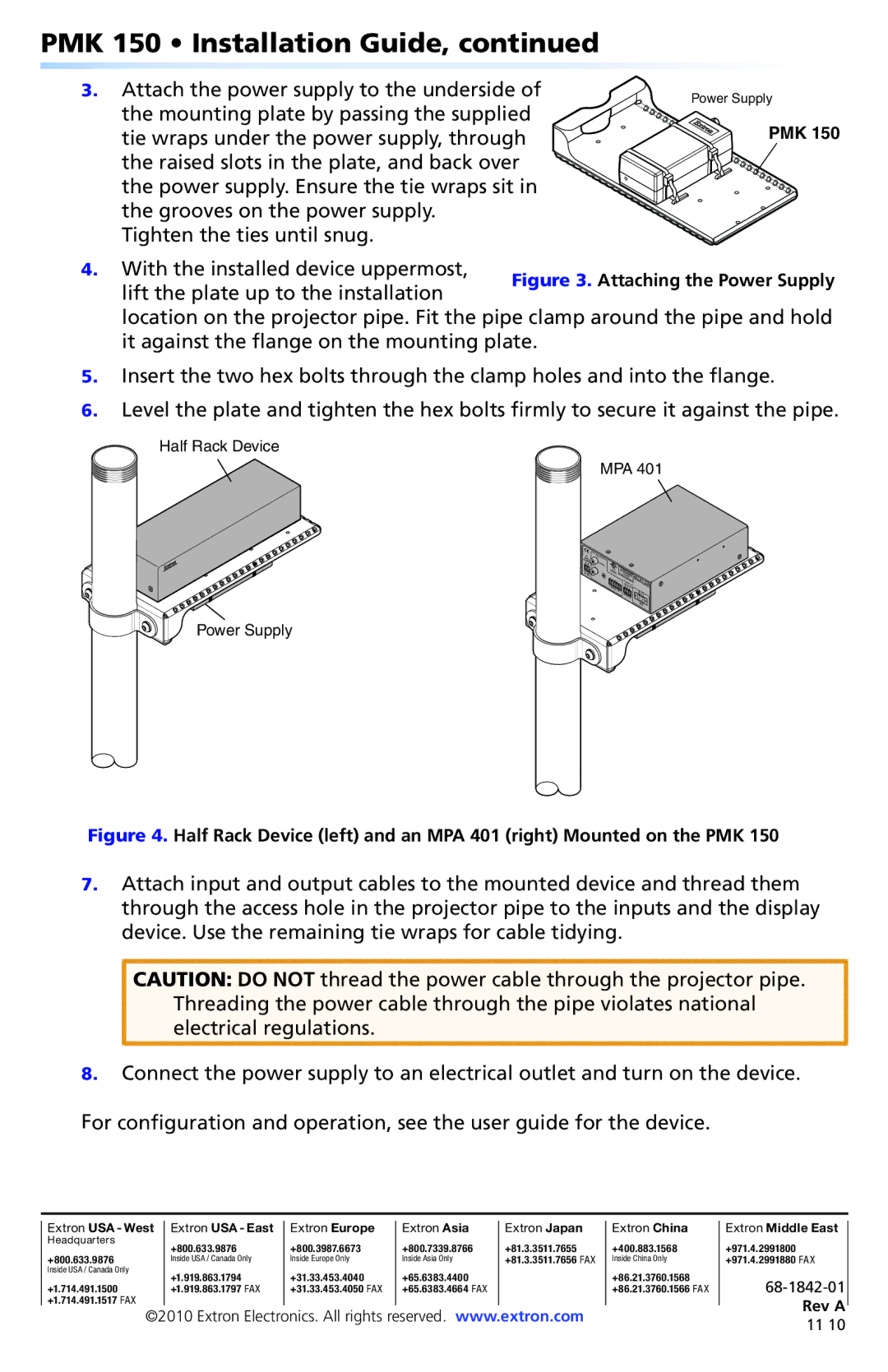 Extron electronic manual PMK 150 Installation Guide, Half Rack Device MPA, Power Supply, Extron USA West Extron USA East 