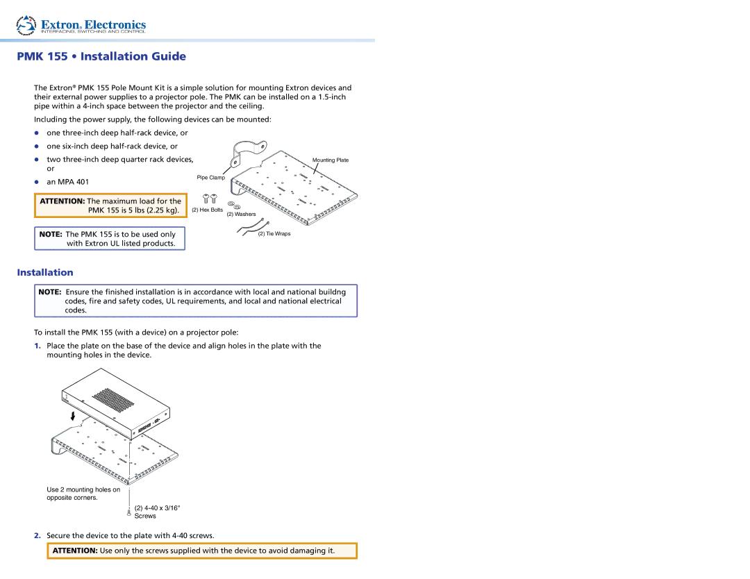 Extron electronic manual PMK 155 Installation Guide 