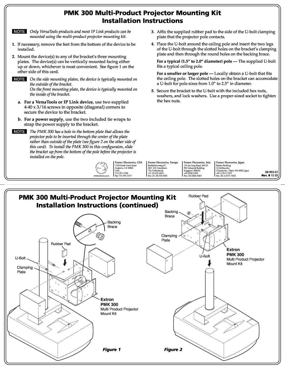 Extron electronic installation instructions PMK 300 Multi-Product Projector Mounting Kit, Installation Instructions 