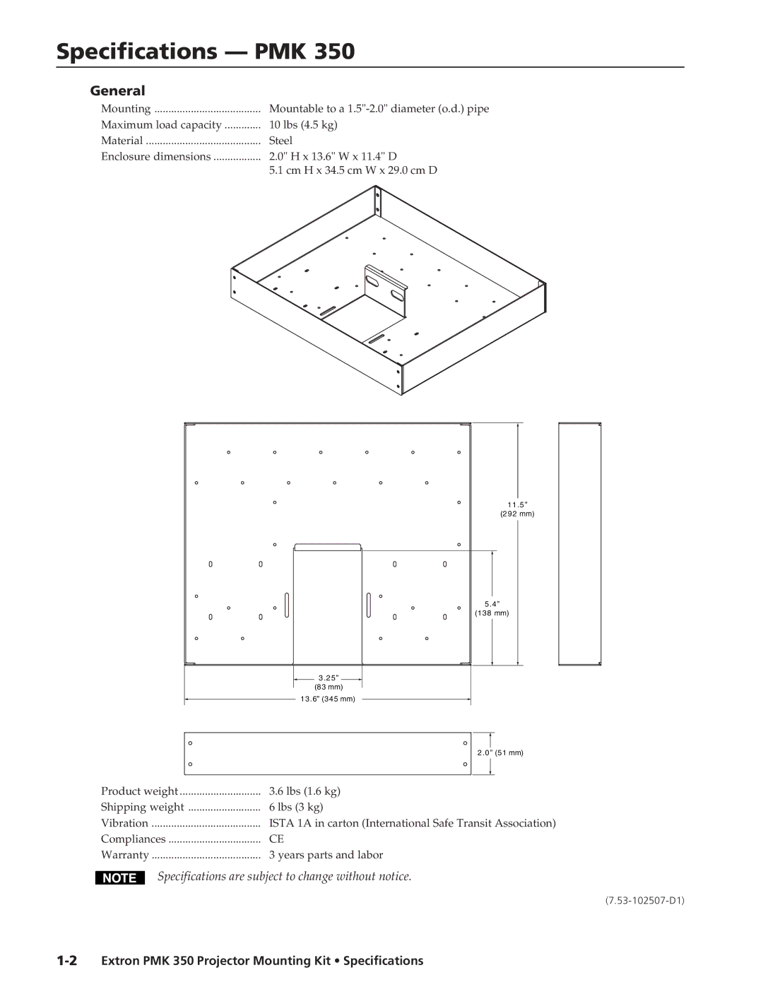 Extron electronic PMK 350 specifications Specifications PMK, General 