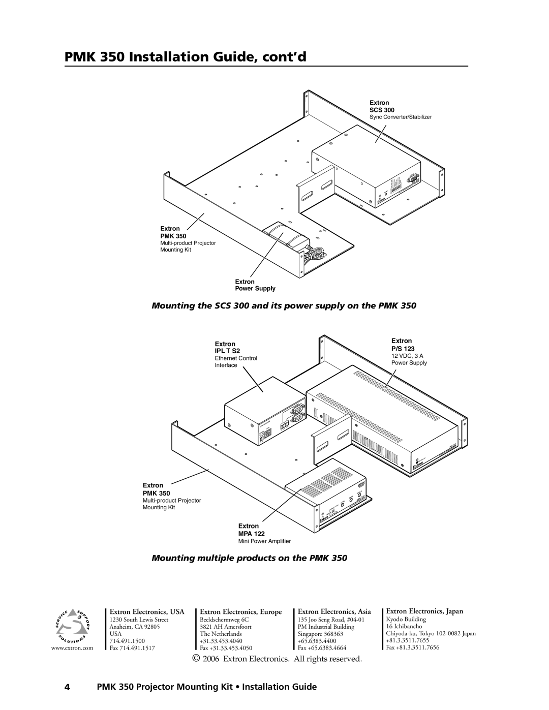 Extron electronic PMK 350 Mounting the SCS 300 and its power supply on the PMK, Mounting multiple products on the PMK 