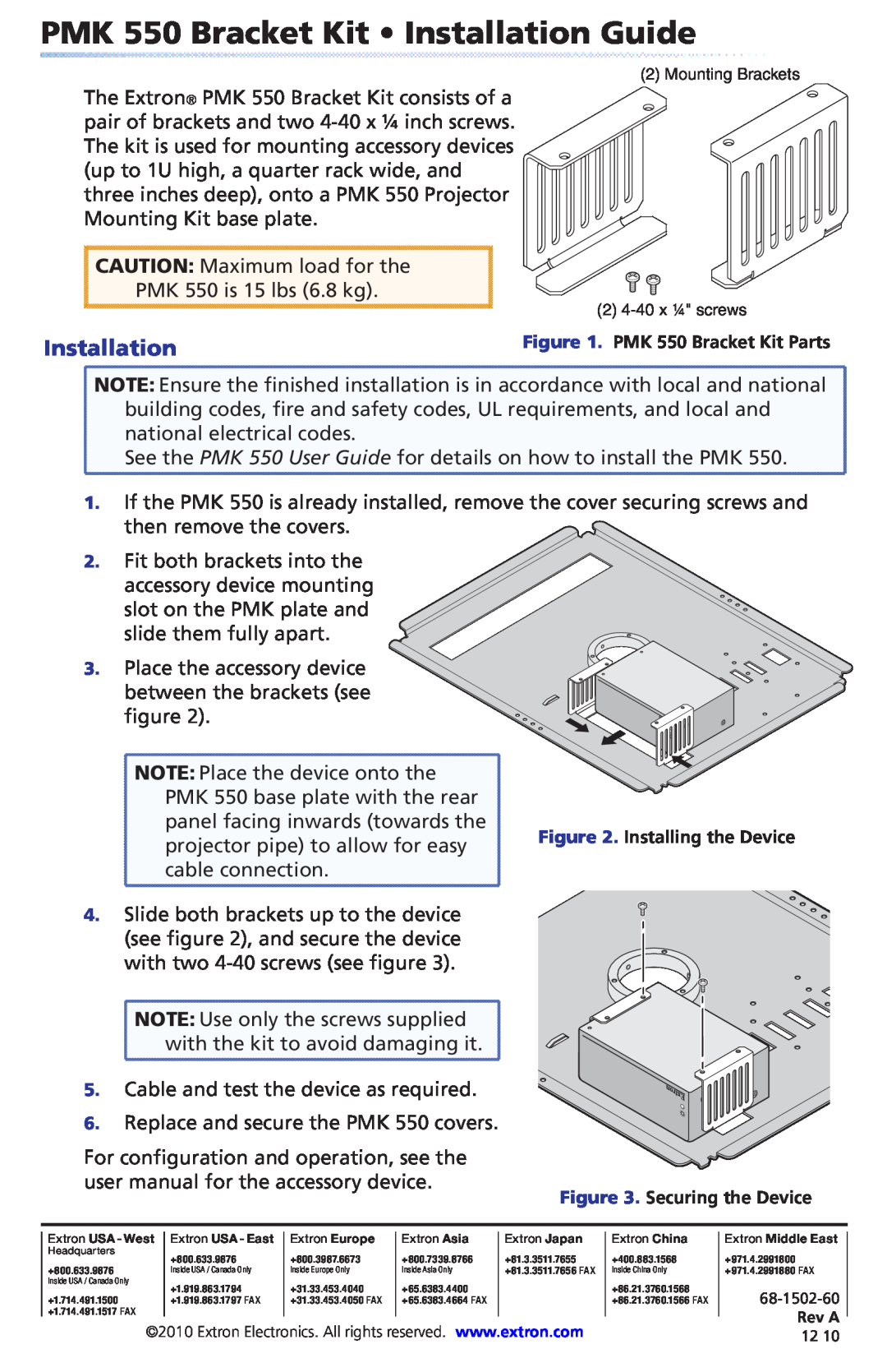 Extron electronic user manual PMK 550 Bracket Kit Installation Guide 