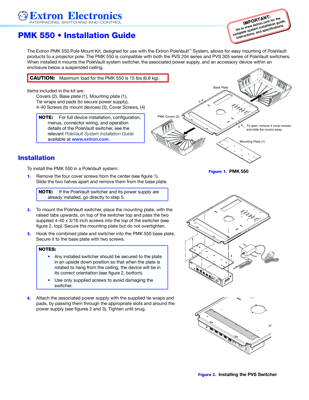 Extron electronic user manual PMK 550 Bracket Kit Installation Guide 