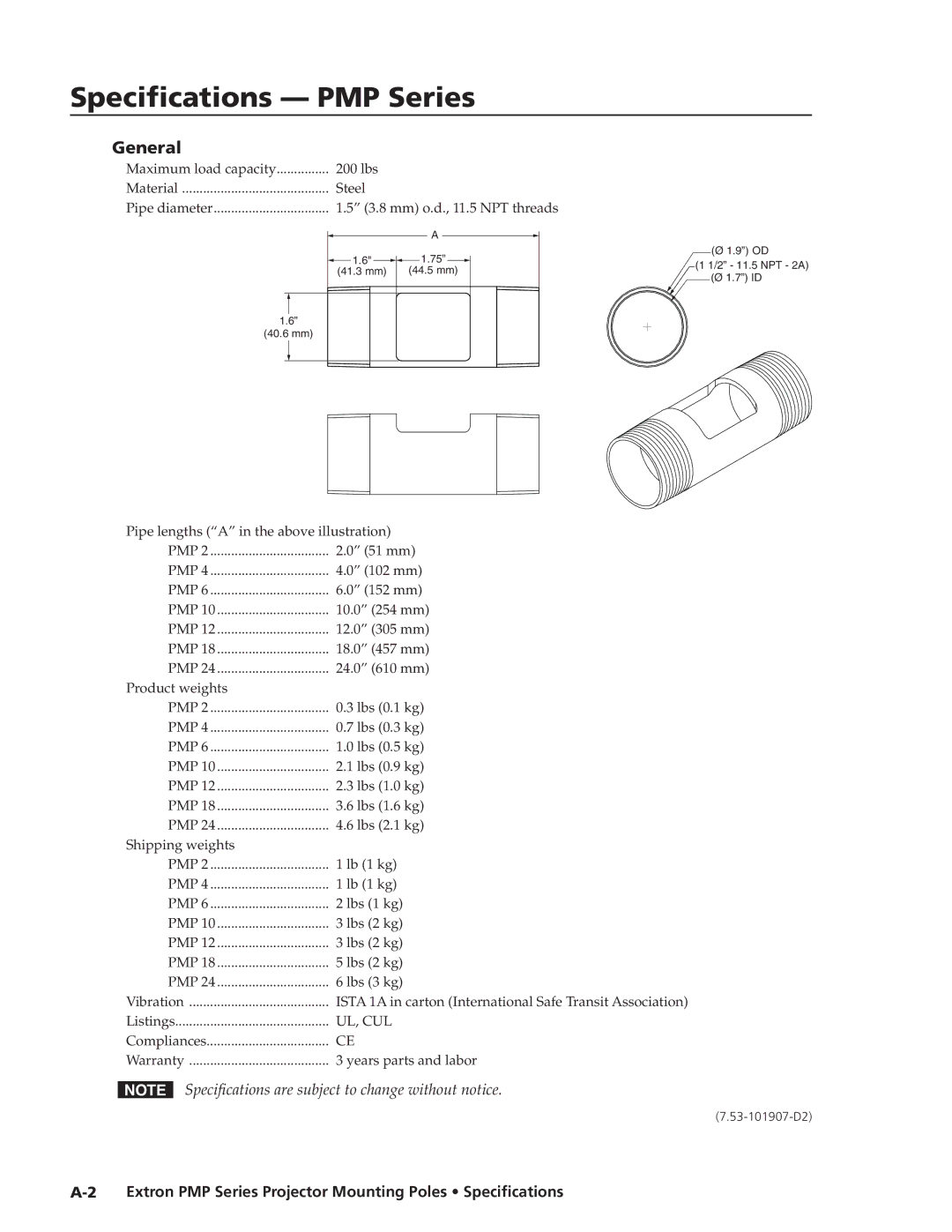 Extron electronic PMP Series specifications Preliminary, General 