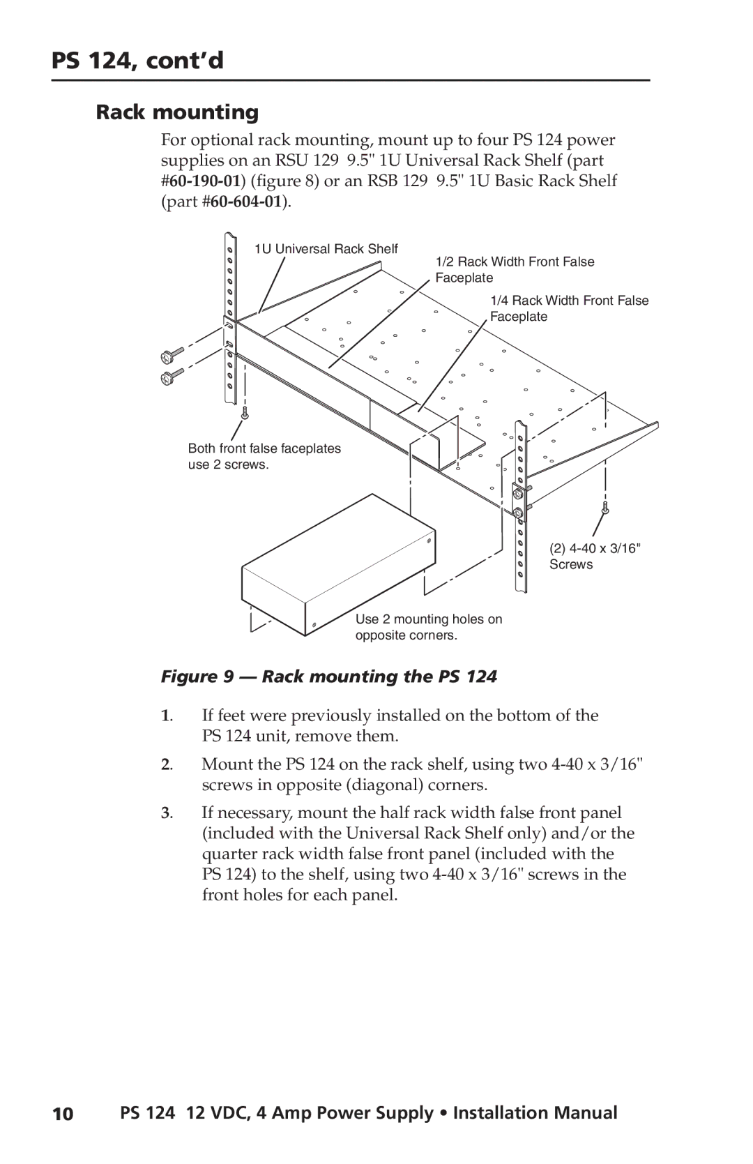 Extron electronic PS 124 installation manual Rack mounting the PS 