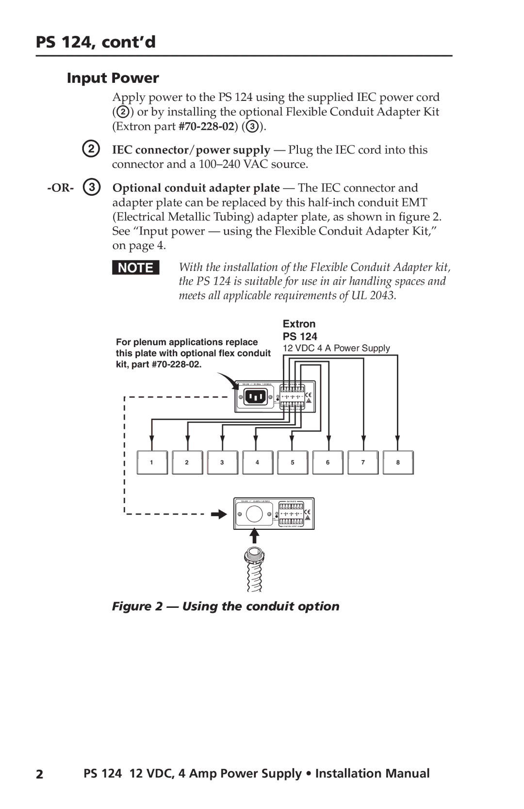 Extron electronic installation manual PS 124, cont’d, Input Power 