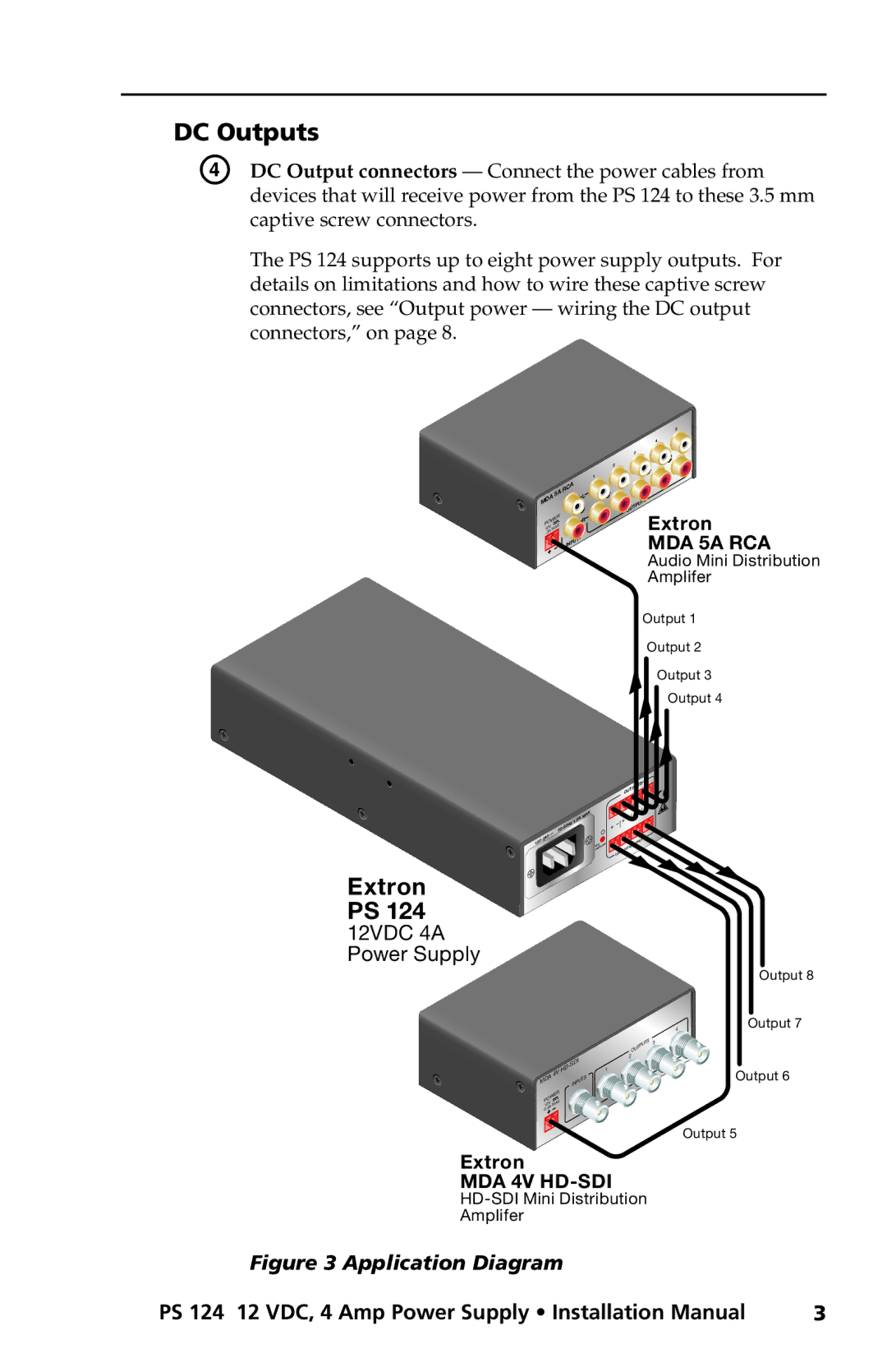 Extron electronic DC Outputs, PS 124 supports up to eight power supply outputs. For, Extron, 12VDC 4A Power Supply 