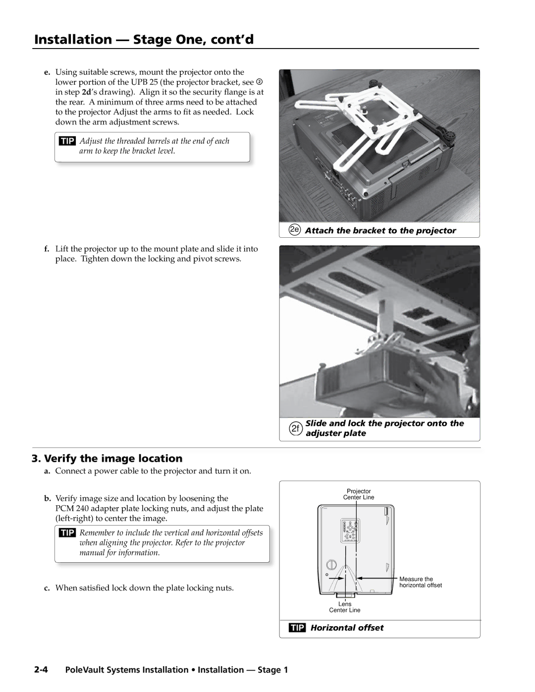 Extron electronic PVS 400, PVS 200, PVS 300 Installation Stage One, cont’d, Verify the image location, Horizontal offset 