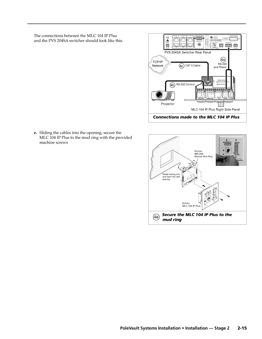 Extron electronic PVS 200, PVS 400 Connections made to the MLC 104 IP Plus, 4e Secure the MLC 104 IP Plus to the mud ring 