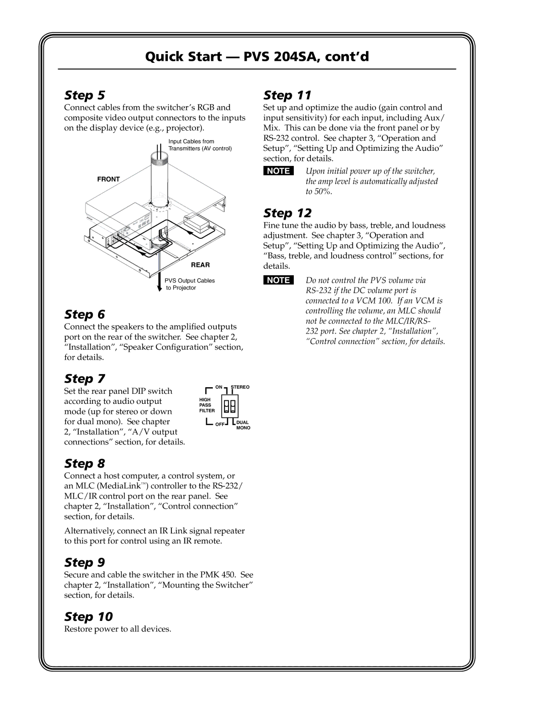 Extron electronic manual Quick Start PVS 204SA, cont’d 