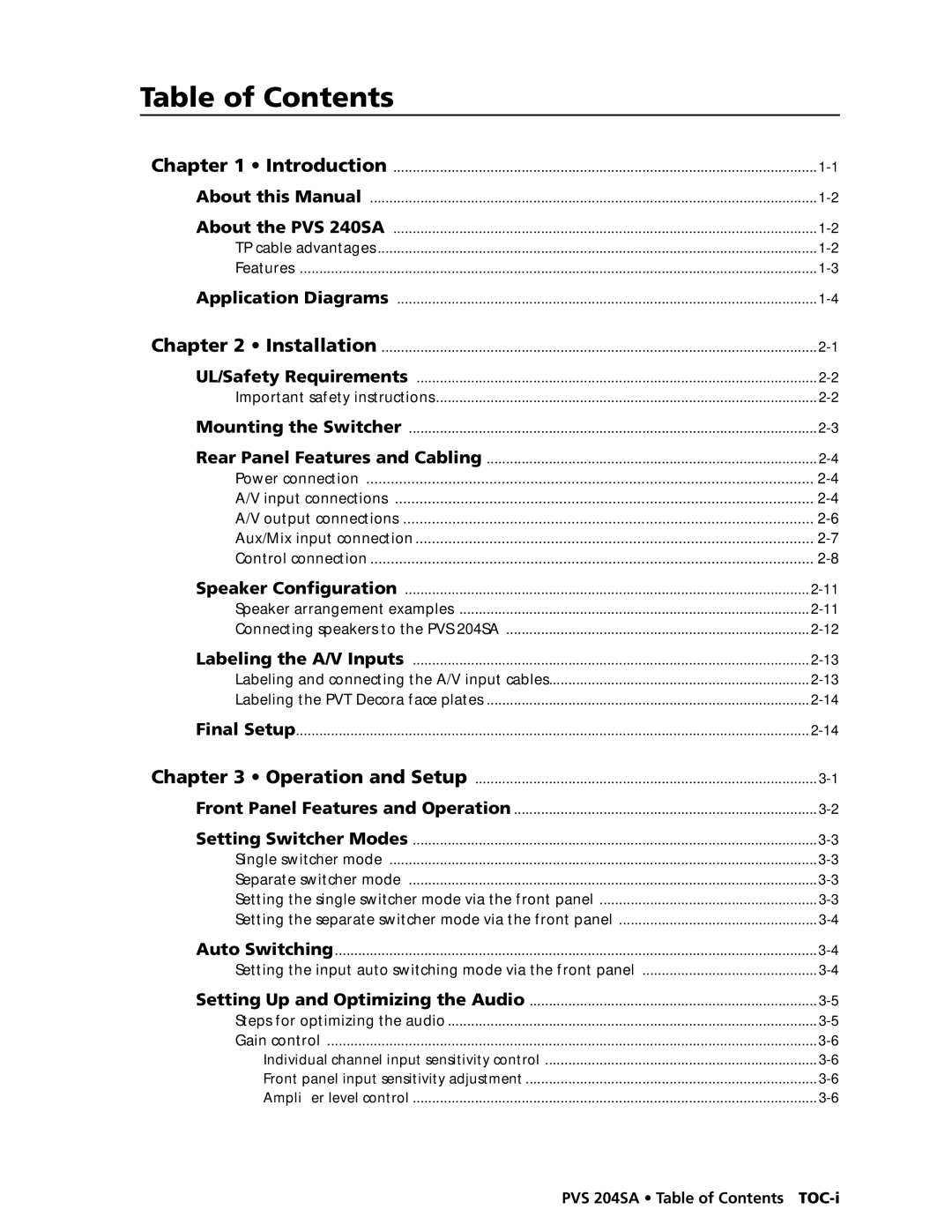 Extron electronic PVS 204SA manual Table of Contents 