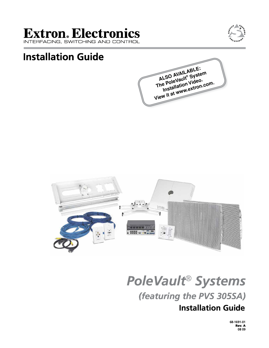 Extron electronic manual Installation Guide, PoleVault Systems, featuring the PVS 305SA, Ailable, Also, extron, itat 