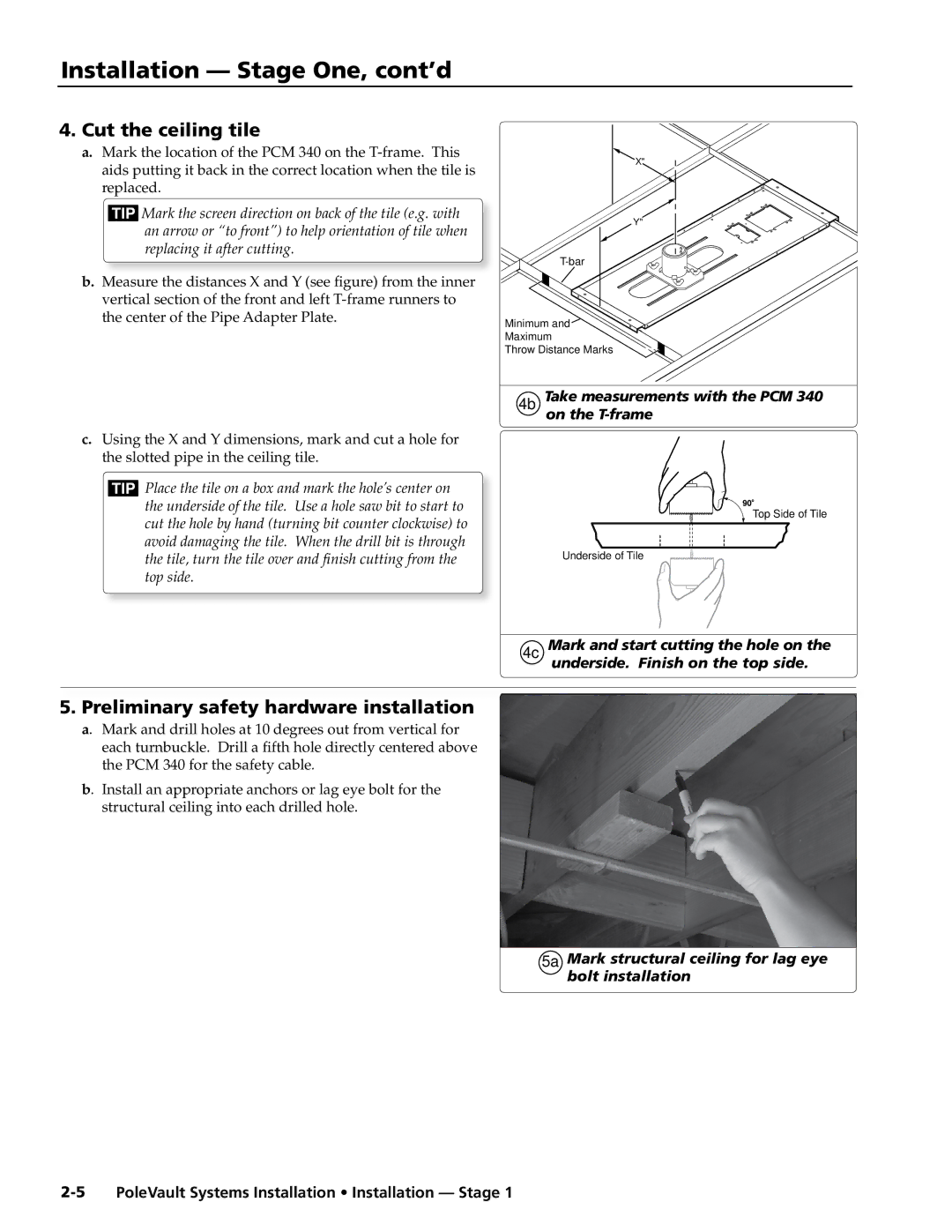 Extron electronic PVS 305SA manual Cut the ceiling tile, Preliminary safety hardware installation 