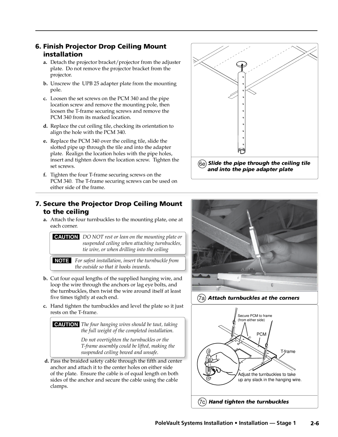 Extron electronic PVS 305SA manual Finish Projector Drop Ceiling Mount installation, 7a Attach turnbuckles at the corners 