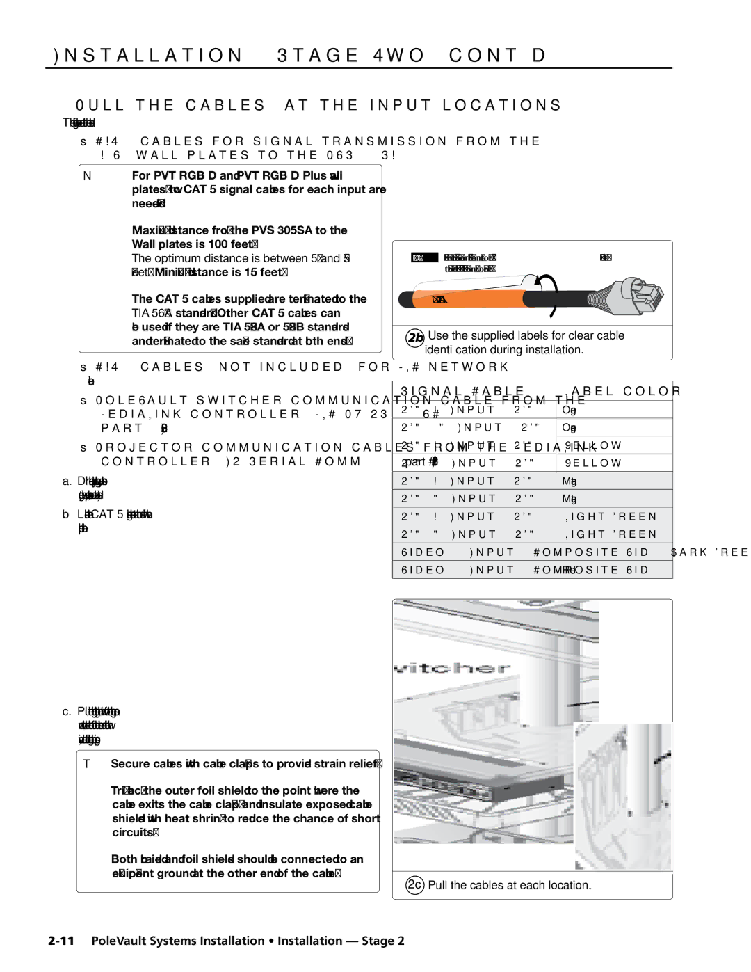 Extron electronic PVS 305SA manual Pull the cables at the input locations, Signal Cable Label color 