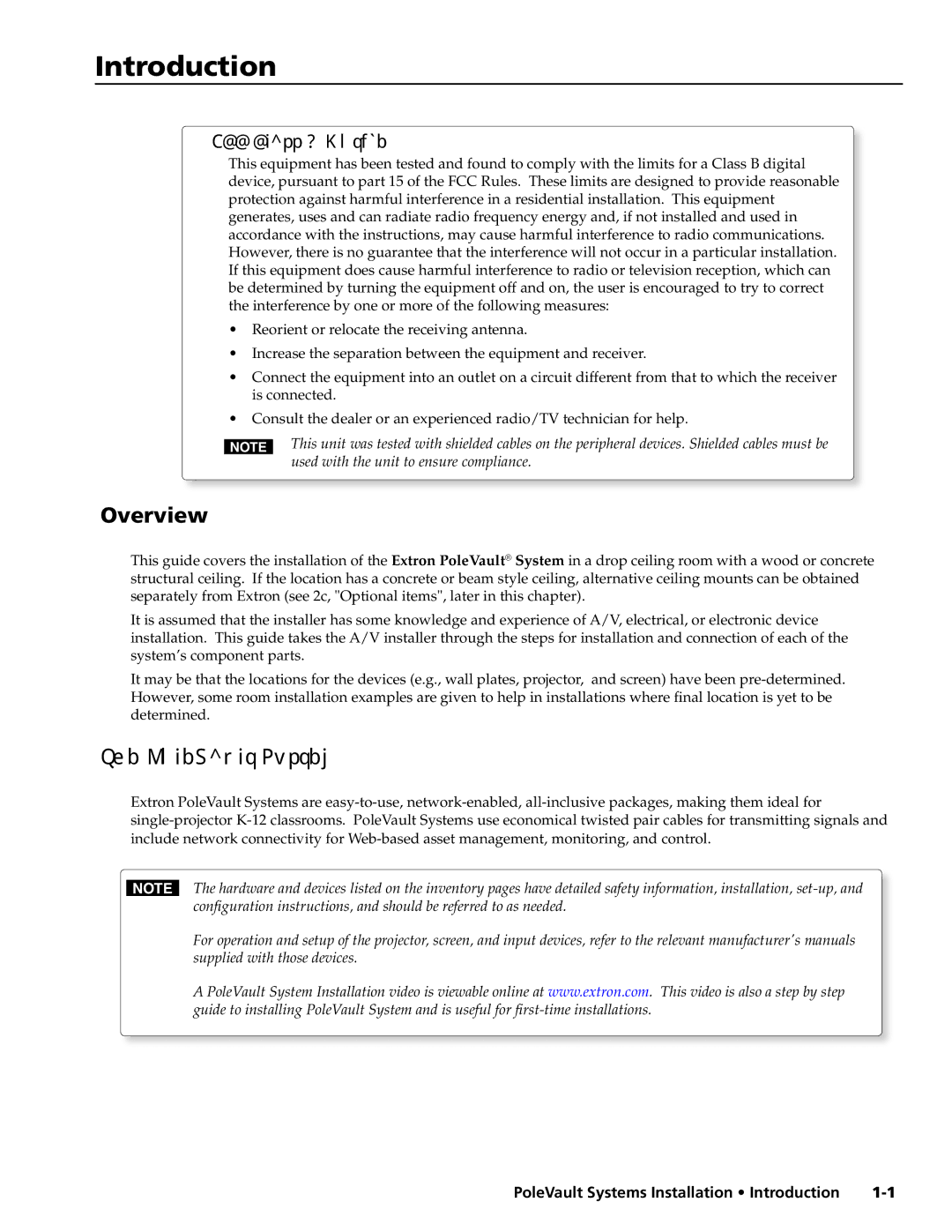 Extron electronic PVS 305SA manual FCC Class B Notice, PoleVault Systems Installation Introduction 