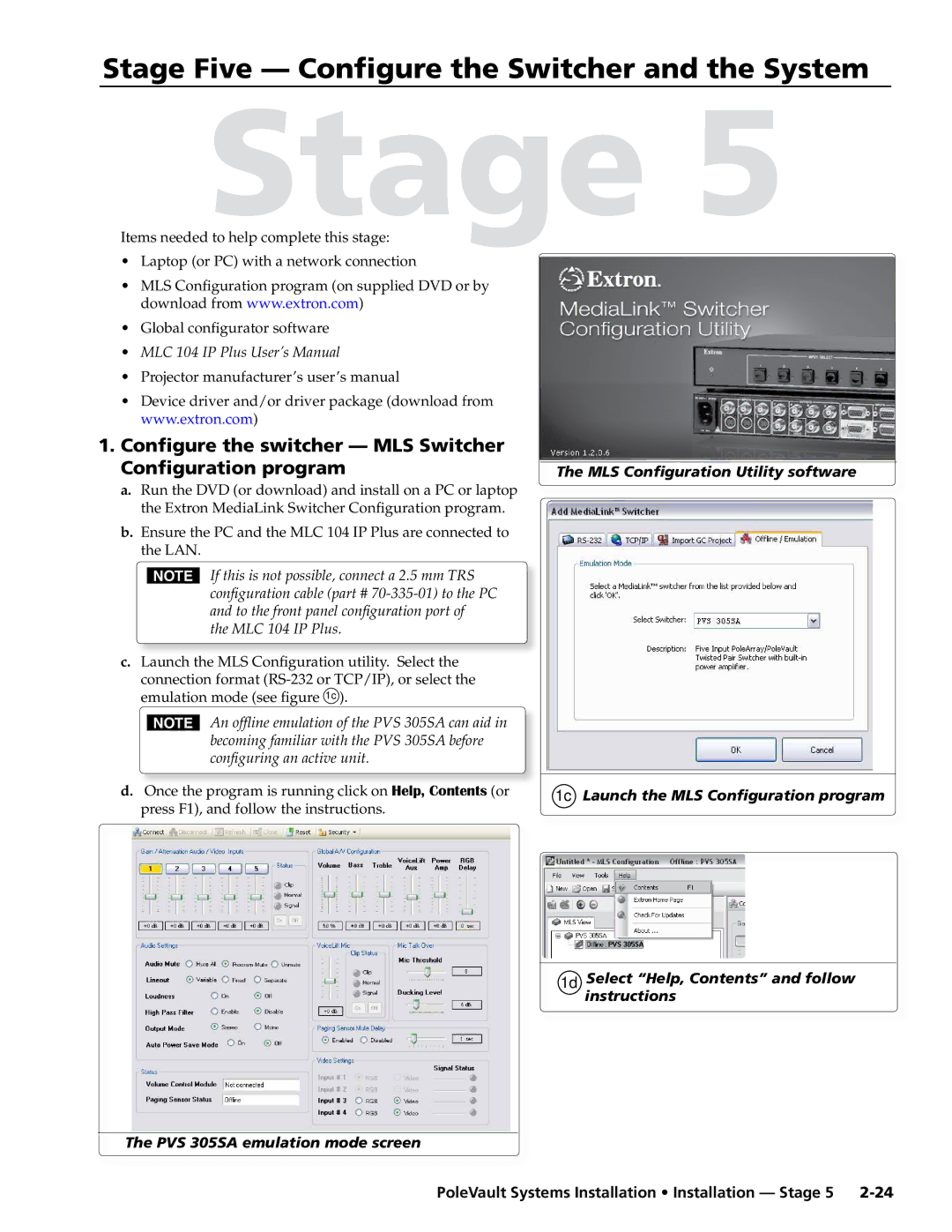 Extron electronic PVS 305SA manual Stage Five Configure the Switcher and the System, Global configurator software 