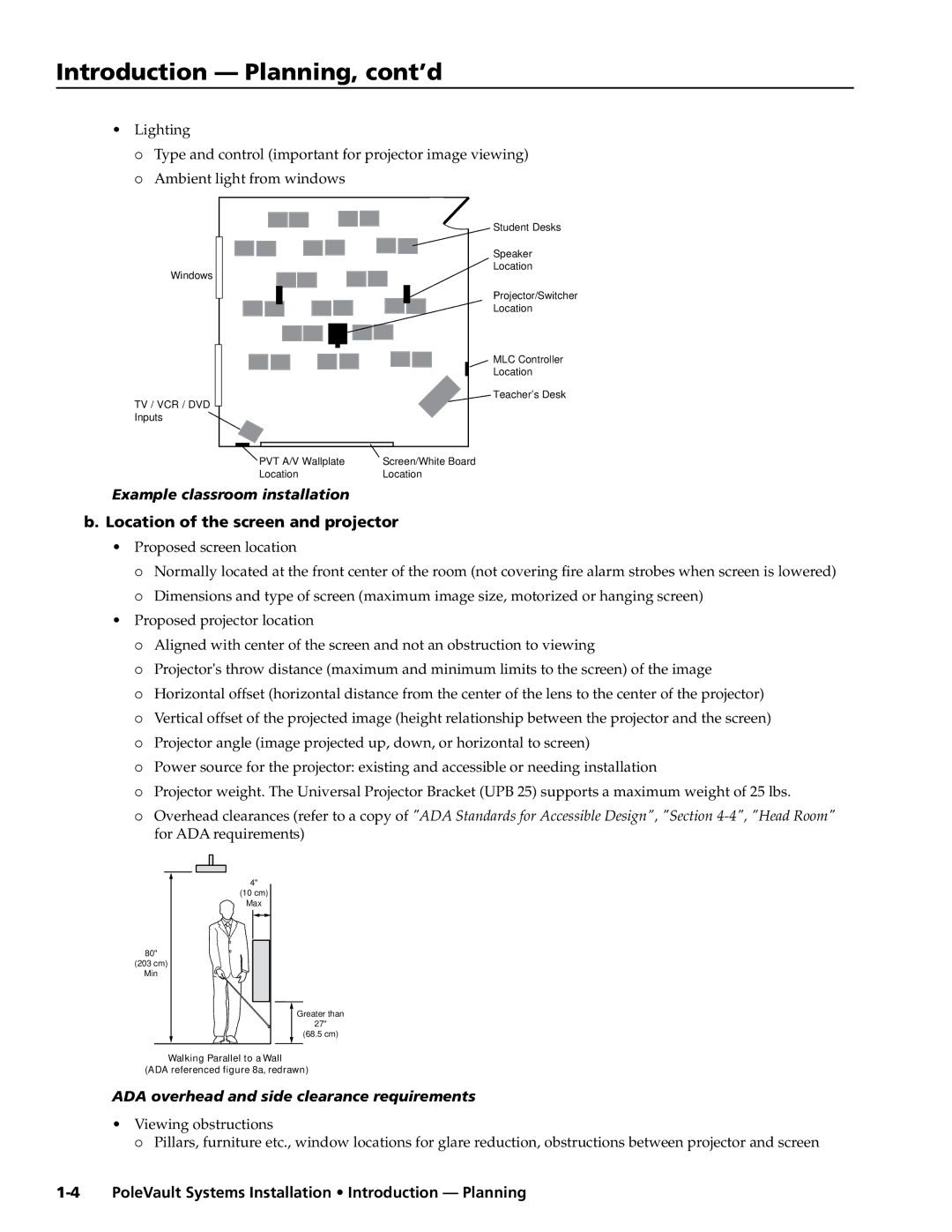 Extron electronic PVS 305SA manual Introduction Planning, cont’d, Example classroom installation 