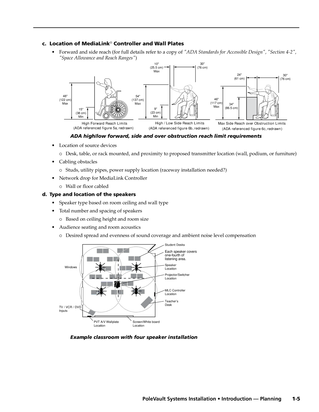 Extron electronic PVS 305SA manual Location of MediaLink Controller and Wall Plates, Location of source devices 