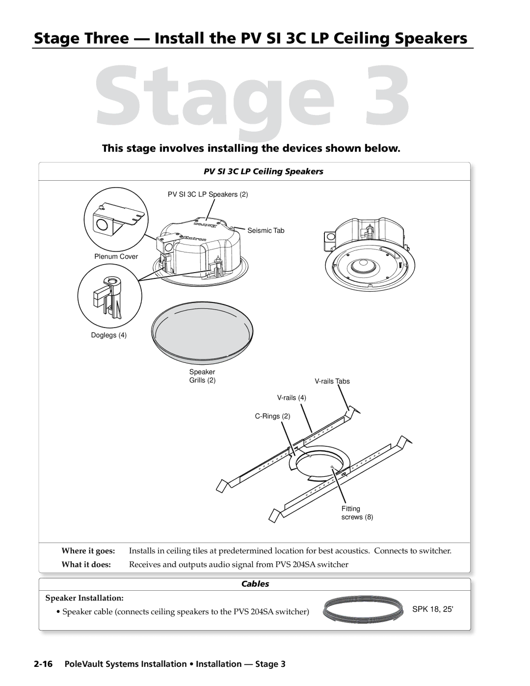 Extron electronic PVS 400, 300, 200 manual Stage Three Install the PV SI 3C LP Ceiling Speakers 