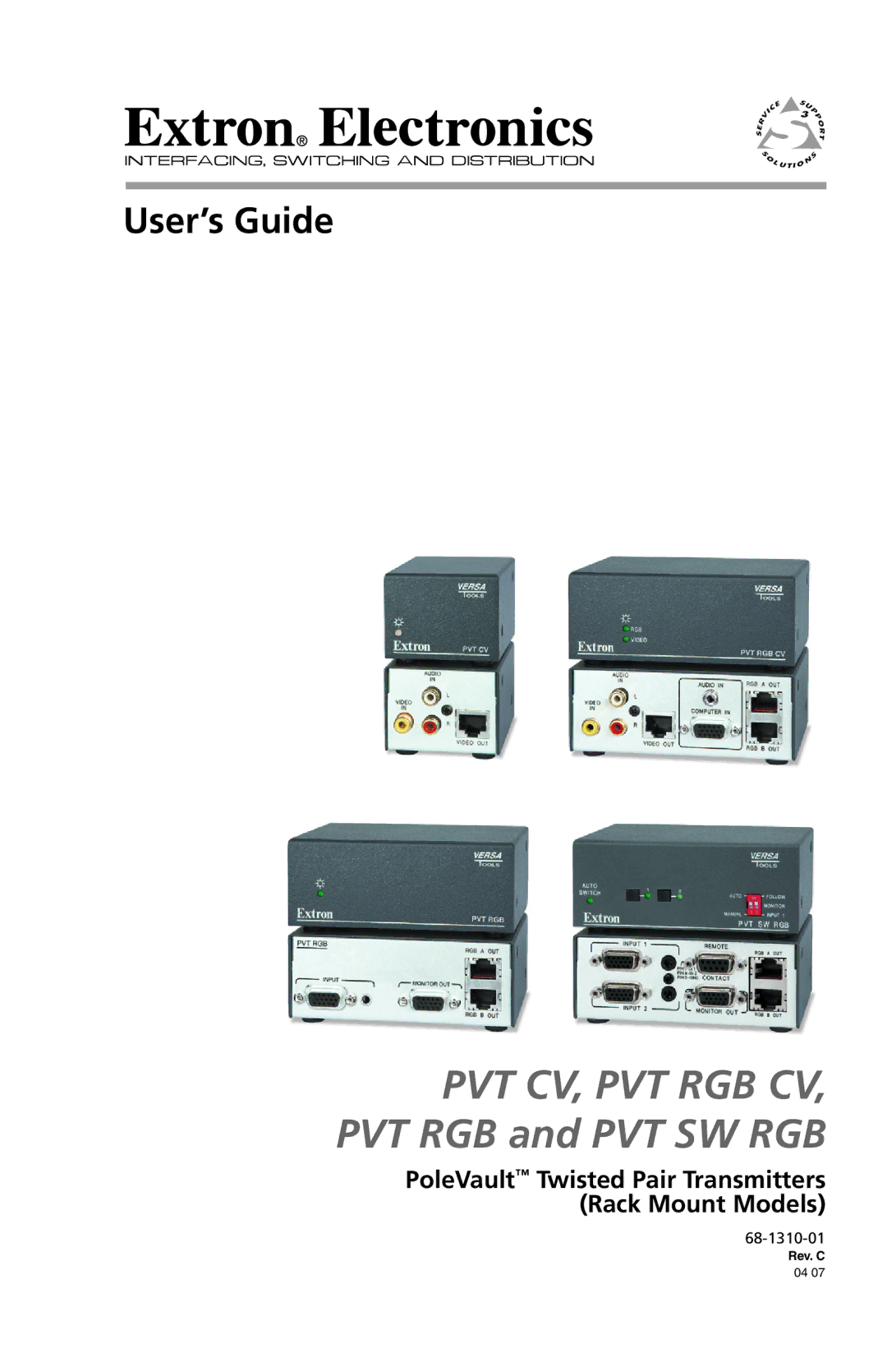 Extron electronic PVT RGB, PVT CV manual Pvt Cv, Pvt Rgb Cv, PoleVault Twisted Pair Transmitters Rack Mount Models 