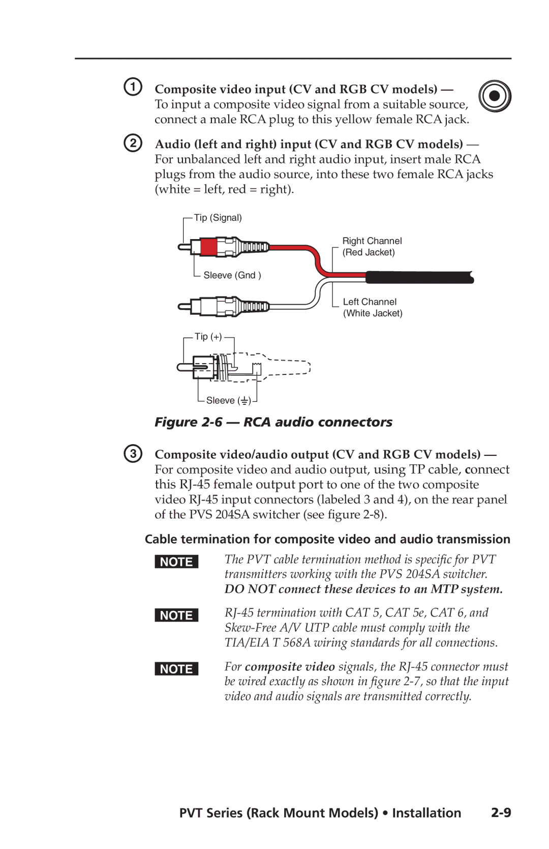 Extron electronic PVT CV, PVT RGB CV, PVT SW RGB manual RCA audio connectors 