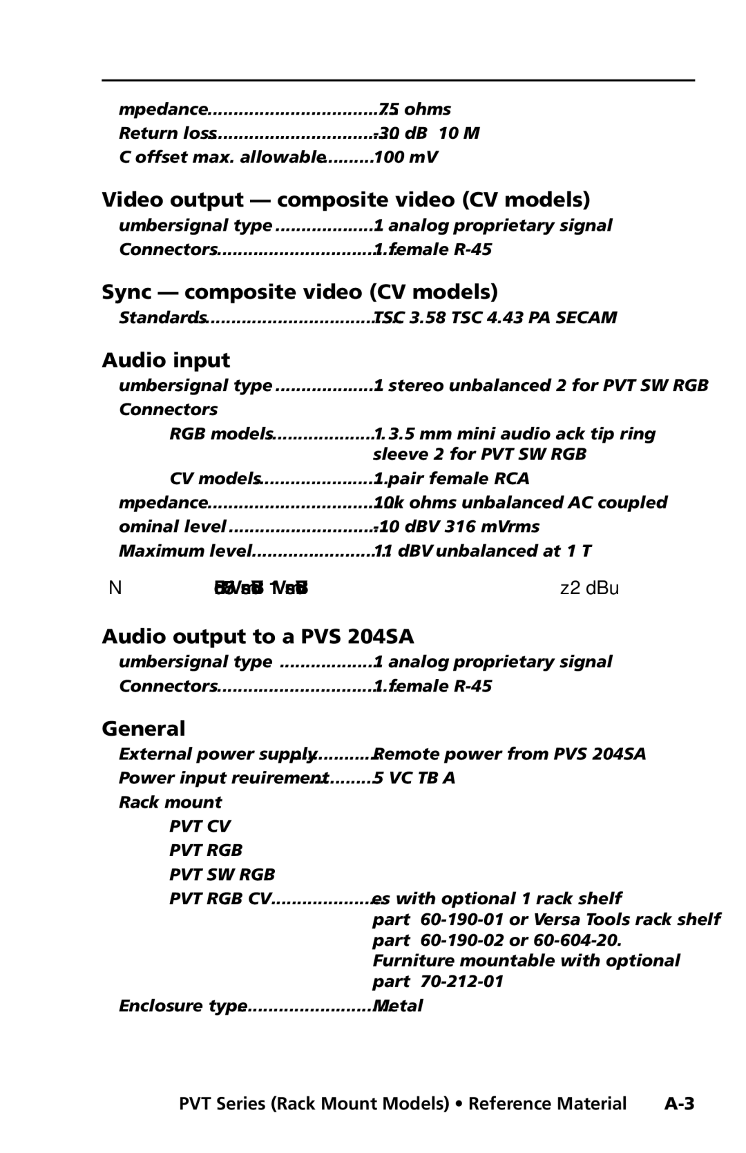 Extron electronic PVT SW RGB Video output composite video CV models, Sync composite video CV models, Audio input, General 