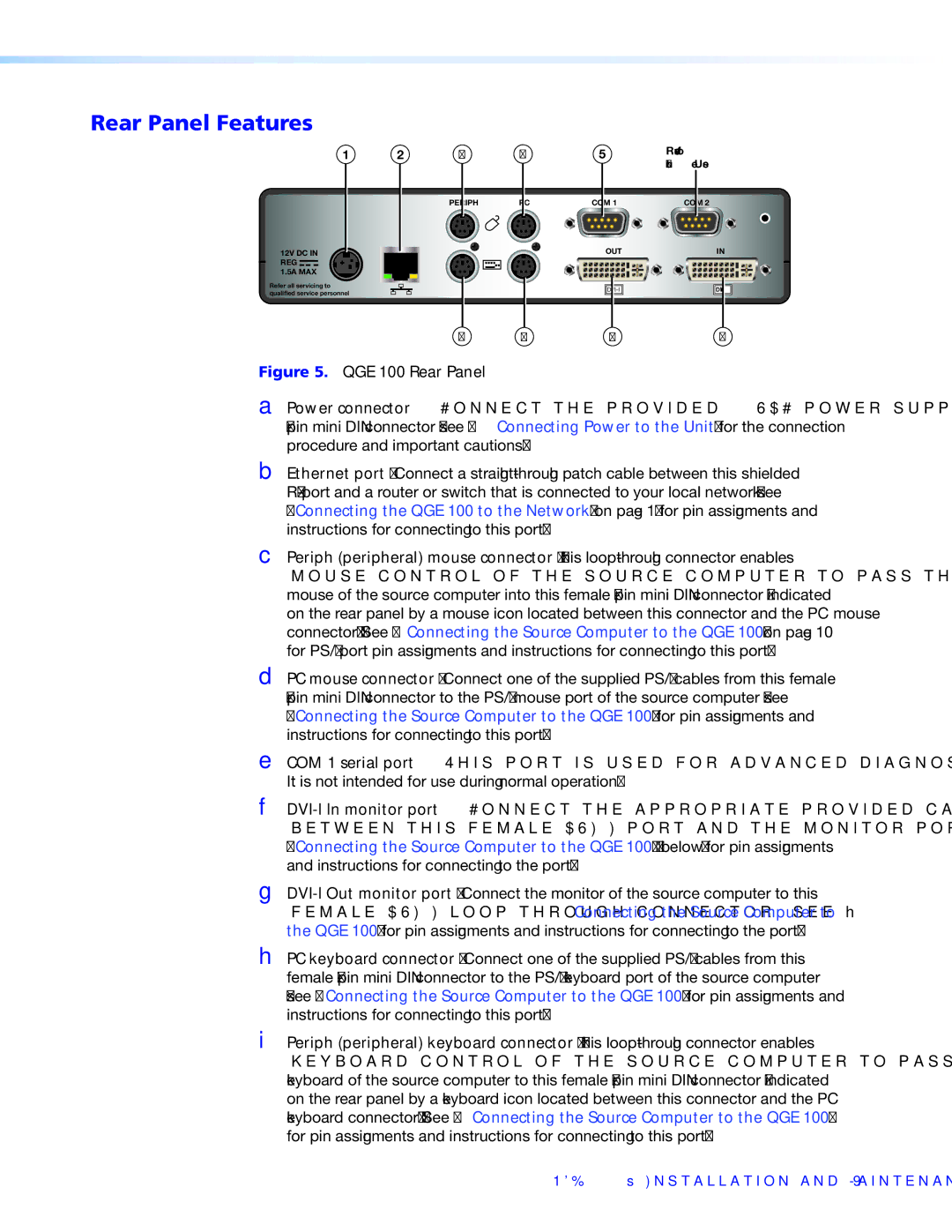 Extron electronic manual Rear Panel Features, QGE 100 Rear Panel 