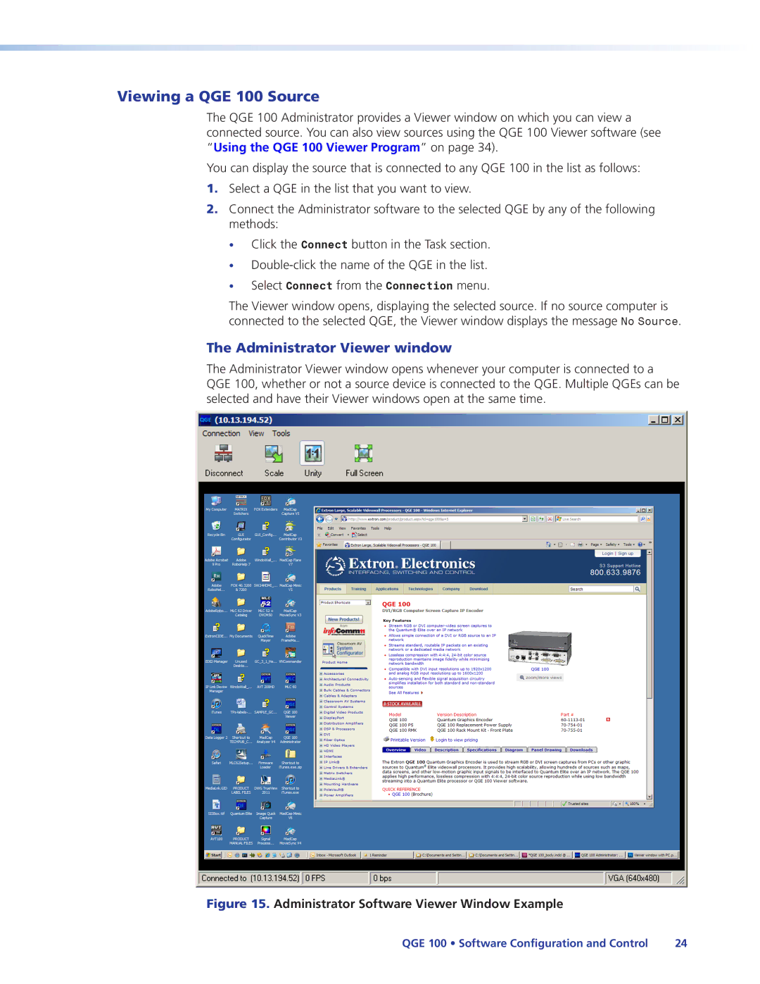 Extron electronic manual Viewing a QGE 100 Source, Administrator Viewer window 