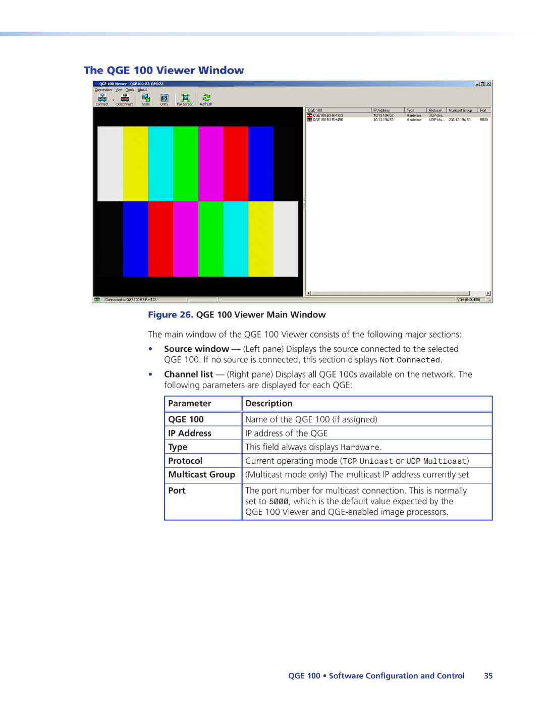 Extron electronic manual QGE 100 Viewer Window, Port 
