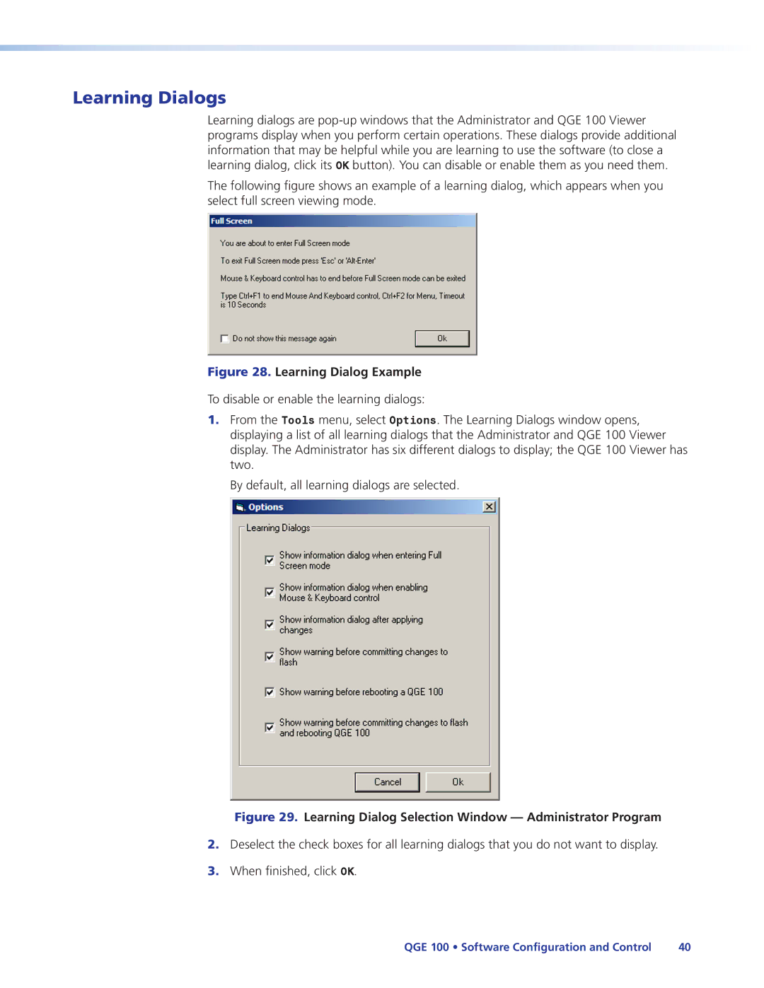 Extron electronic QGE 100 manual Learning Dialogs, Learning Dialog Example 