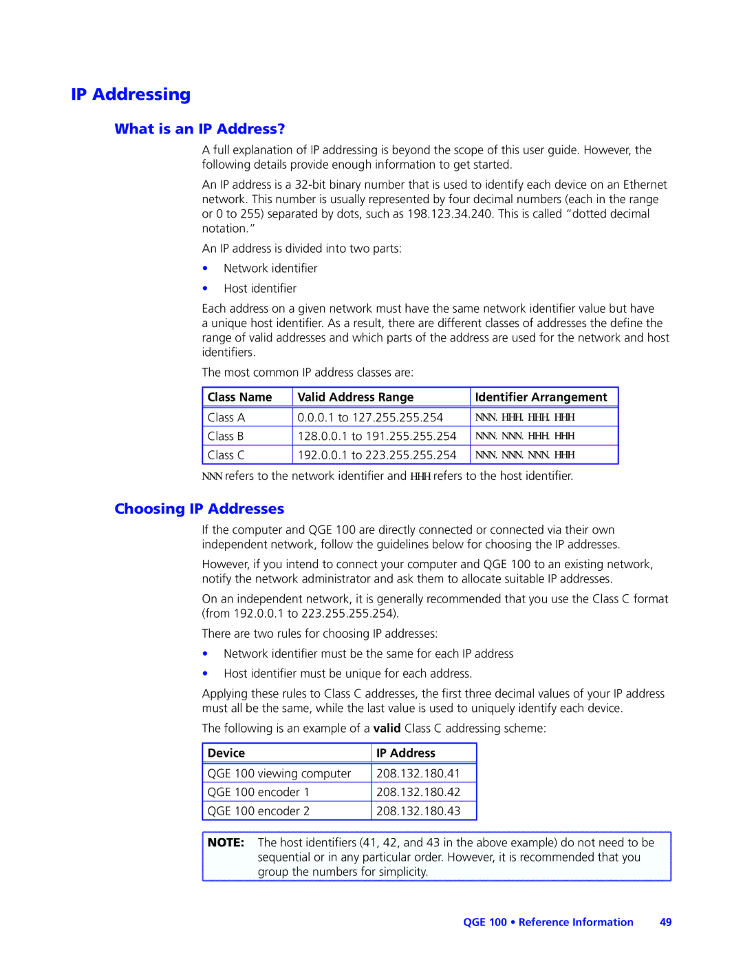 Extron electronic QGE 100 manual IP Addressing, What is an IP Address?, Choosing IP Addresses, Device IP Address 