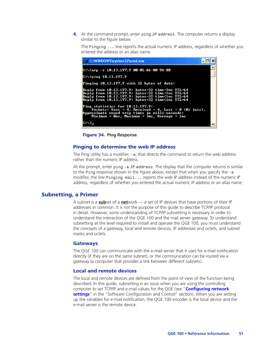 Extron electronic QGE 100 manual Subnetting, a Primer, Pinging to determine the web IP address, Gateways 