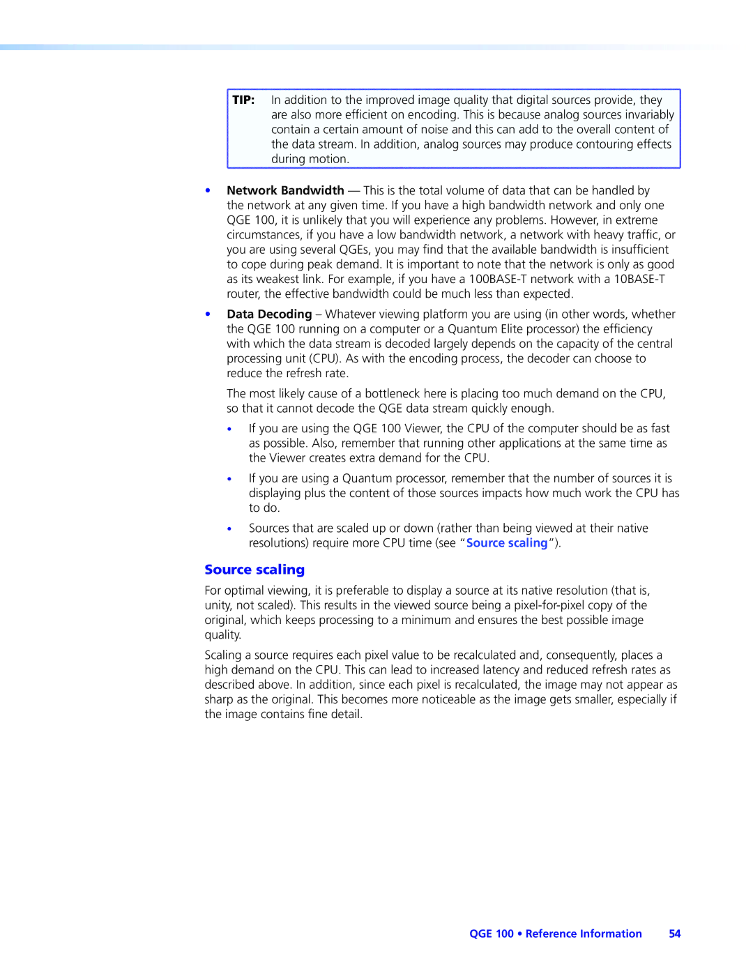 Extron electronic QGE 100 manual Source scaling 