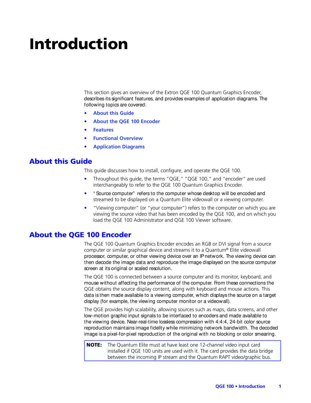 Extron electronic manual About this Guide, About the QGE 100 Encoder 