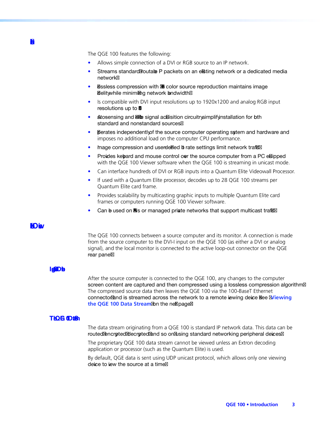 Extron electronic manual Features, Functional Overview, Image Capture and Distribution, QGE 100 Data Stream 