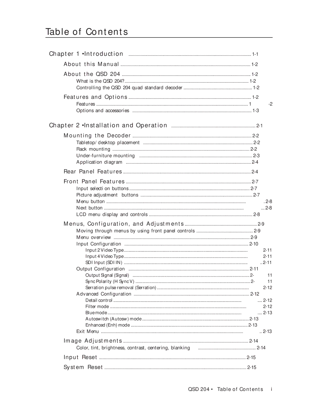 Extron electronic QSD 204 D manual Table of Contents 