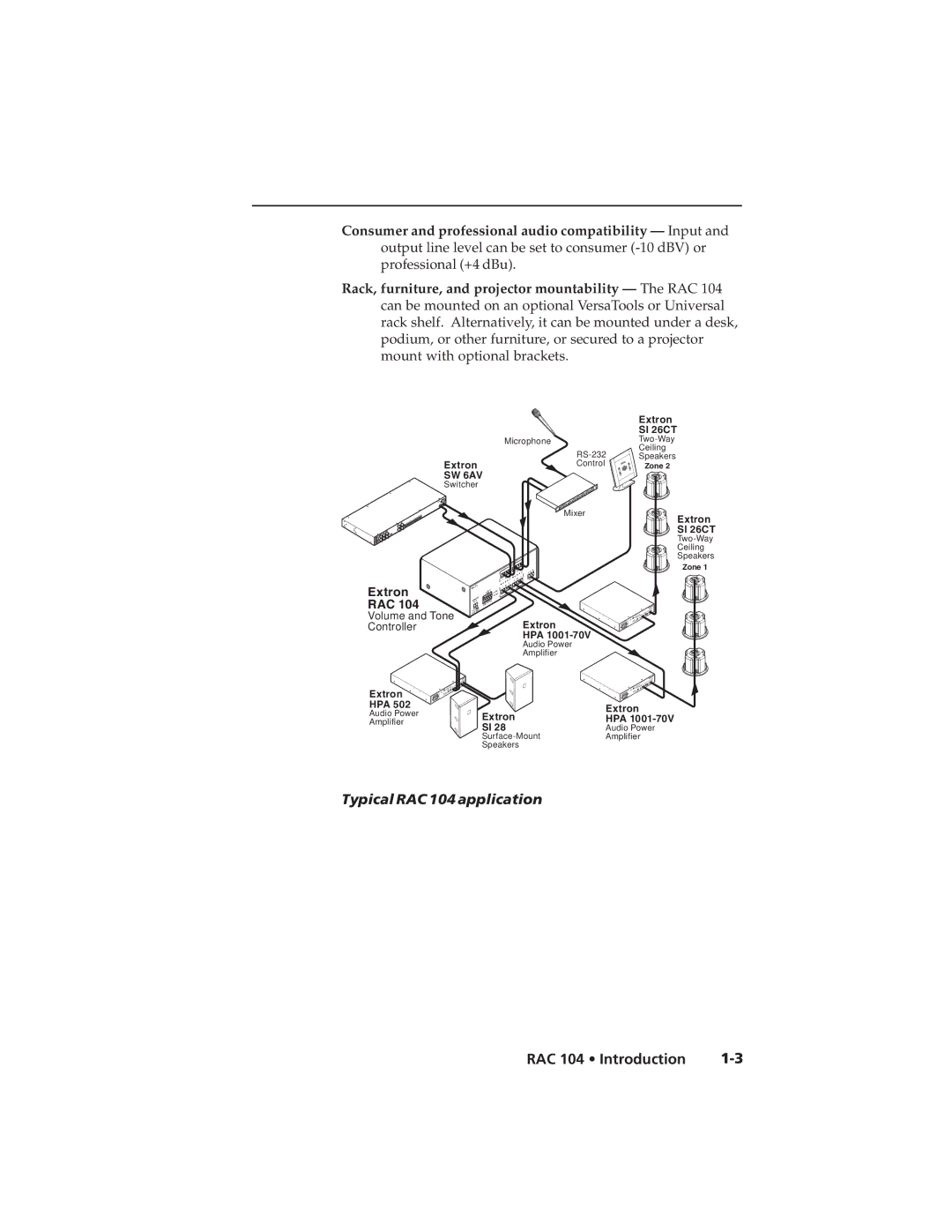 Extron electronic user manual Typical RAC 104 application 