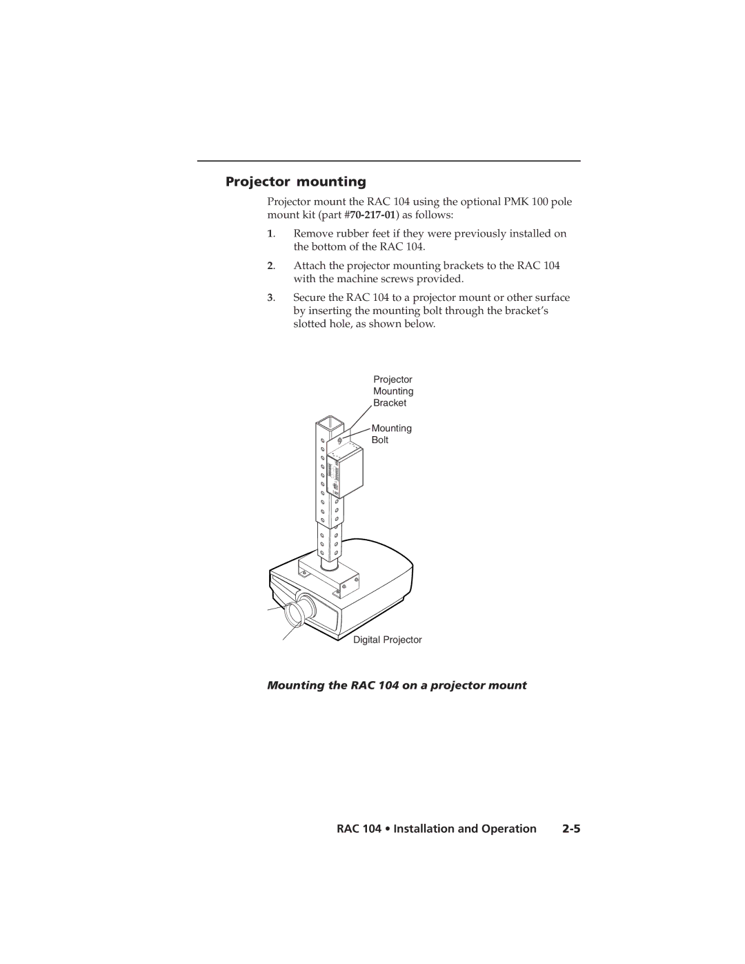 Extron electronic RAC 104 user manual Projector mounting 