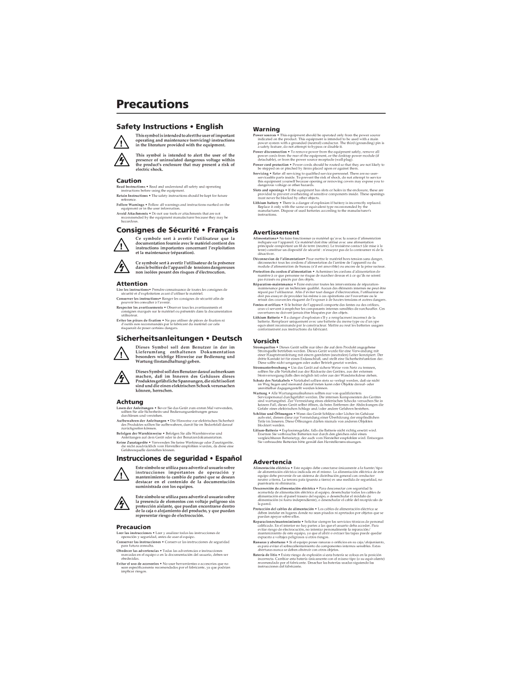 Extron electronic RAC 104 user manual Precautions, Safety Instructions English 