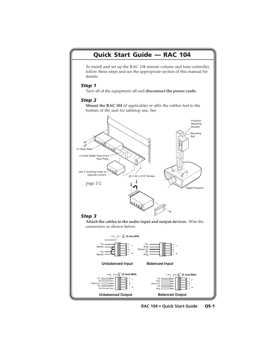 Extron electronic RAC 104 user manual Quick Start Guide RAC, Connectors as shown below 