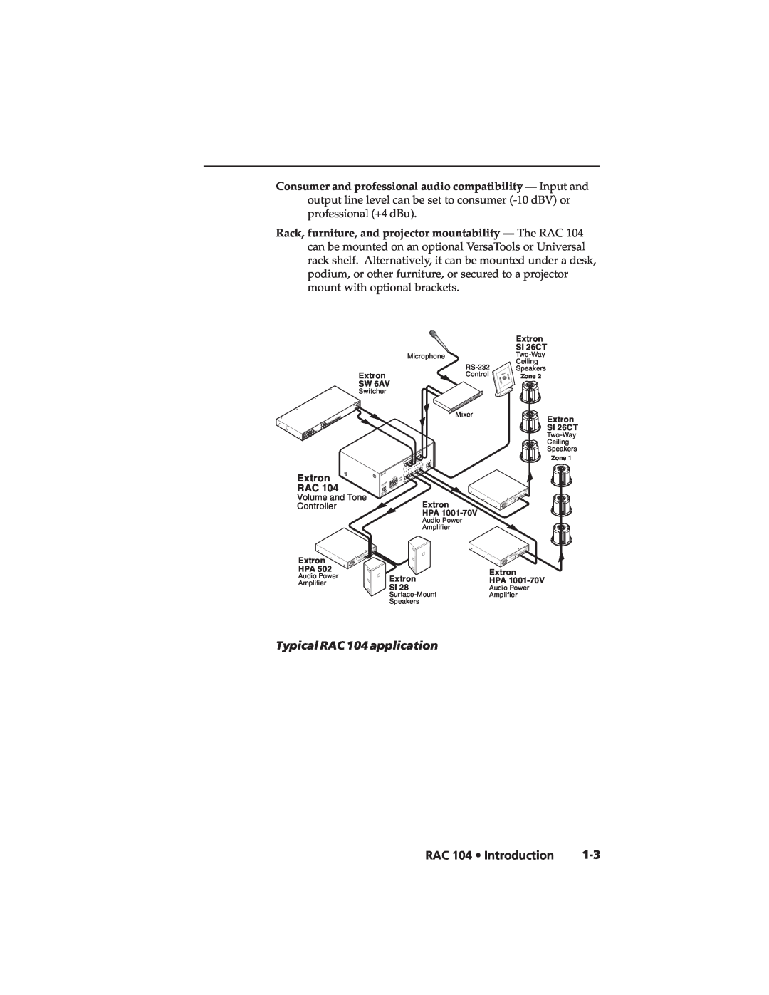 Extron electronic user manual RAC 104 Introduction, Typical RAC 104 application 