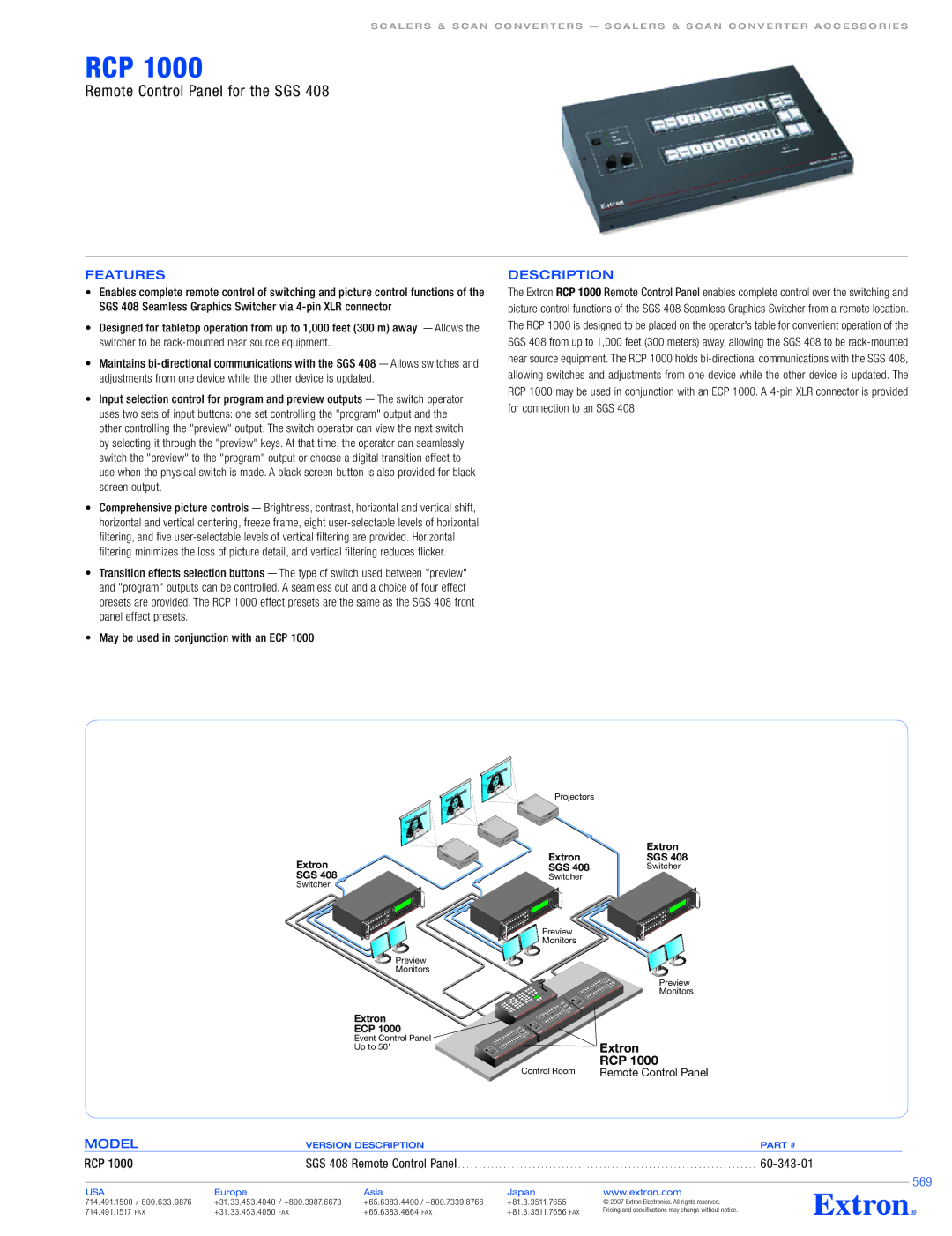 Extron electronic 60-343-01, RCP 1000 specifications Features, Model 