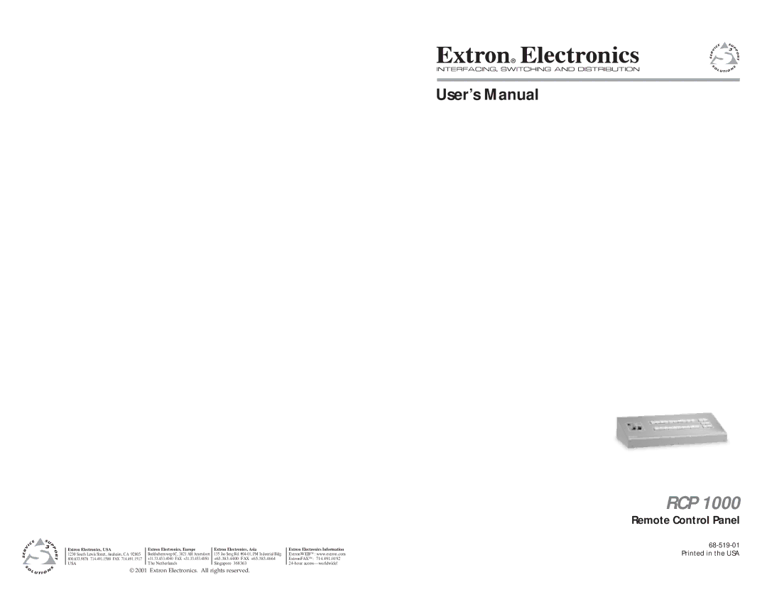 Extron electronic RCP 1000 user manual Rcp 