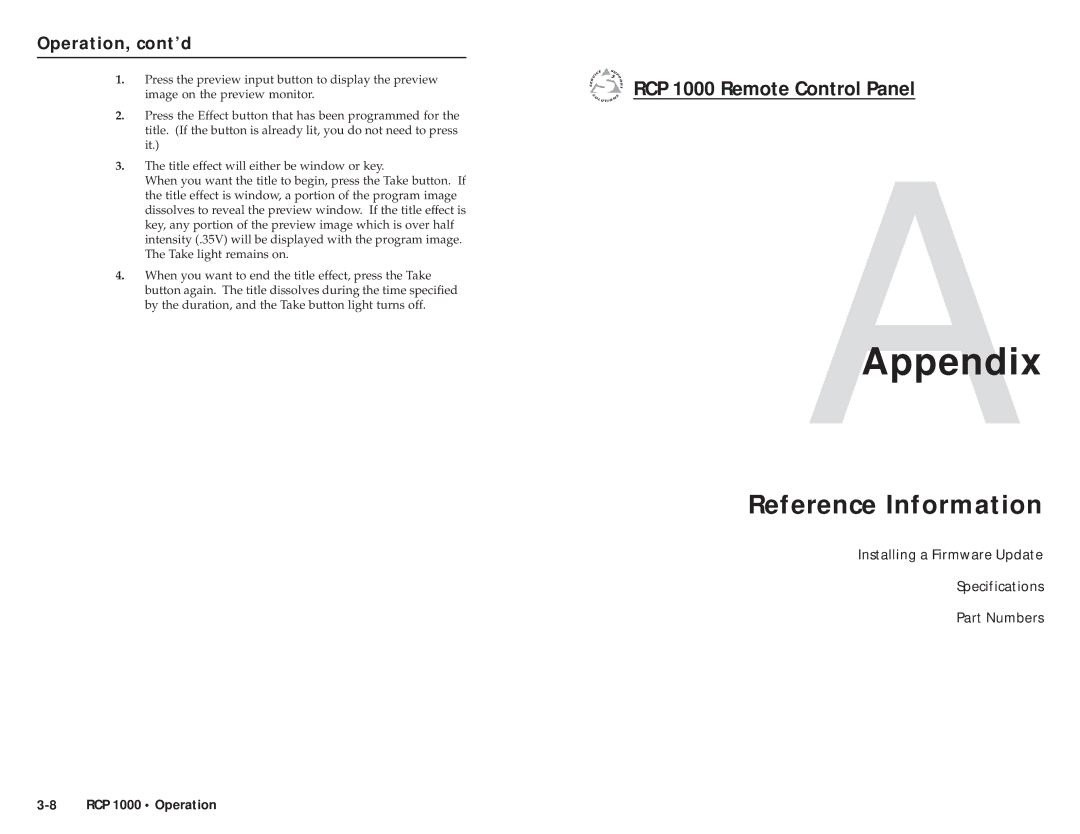 Extron electronic RCP 1000 user manual AAppendix, Reference Information 