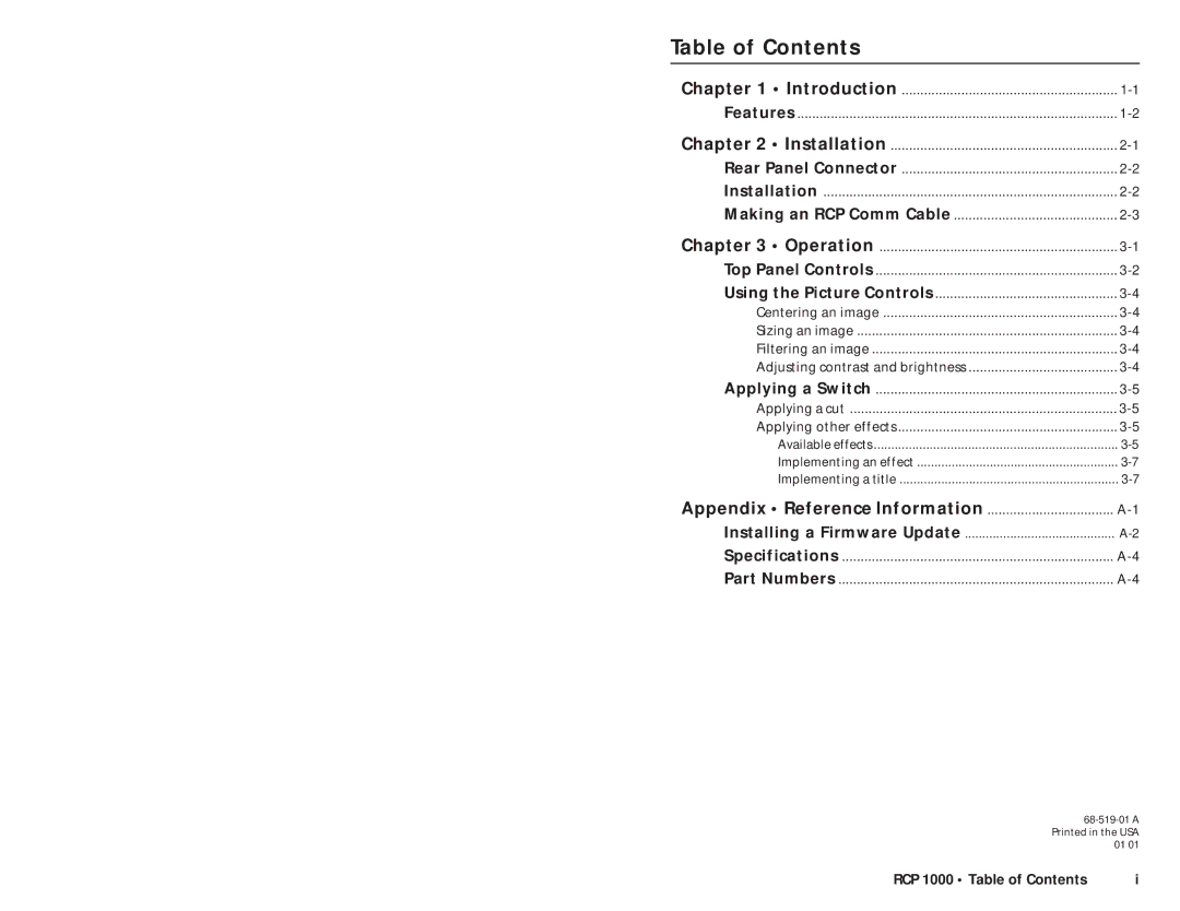 Extron electronic RCP 1000 user manual Table of Contents 