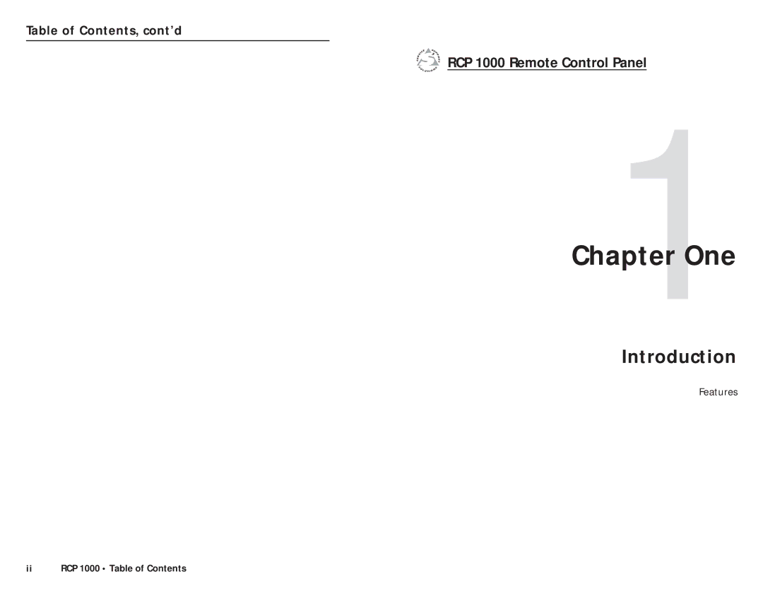 Extron electronic RCP 1000 user manual One, Introduction, Table of Contents, cont’d 