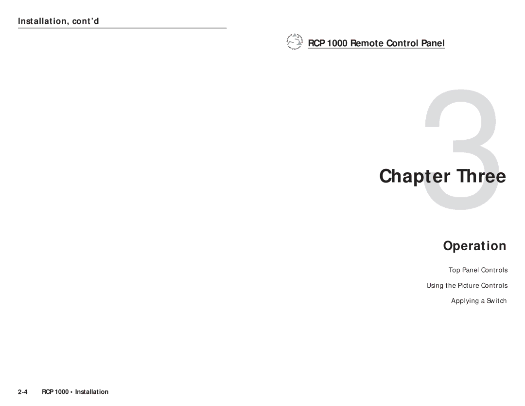 Extron electronic RCP 1000 user manual Three, Operation, Installation, cont’d 