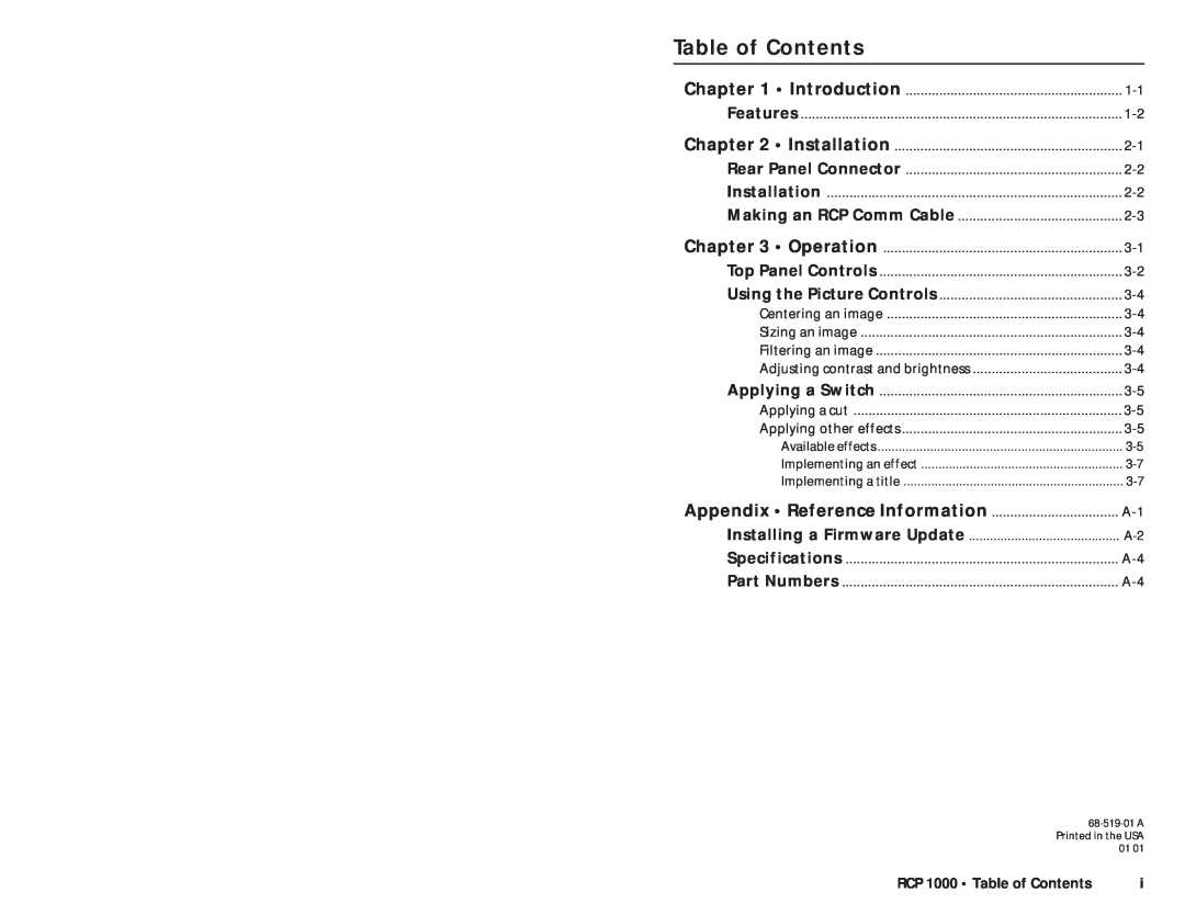 Extron electronic user manual RCP 1000 Table of Contents 