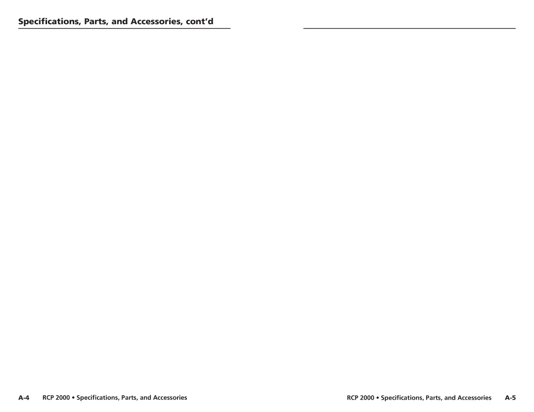 Extron electronic RCP 2000 user manual Specifications, Parts, and Accessories, cont’d 